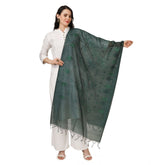 Green cotton embroidered dupatta for women's festive wear, 2.25-2.50 m length on display