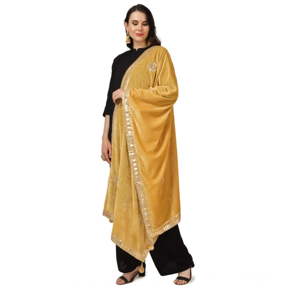 Yellow velvet Gotta Patti dupatta for festive occasions, 2.25-2.50m length