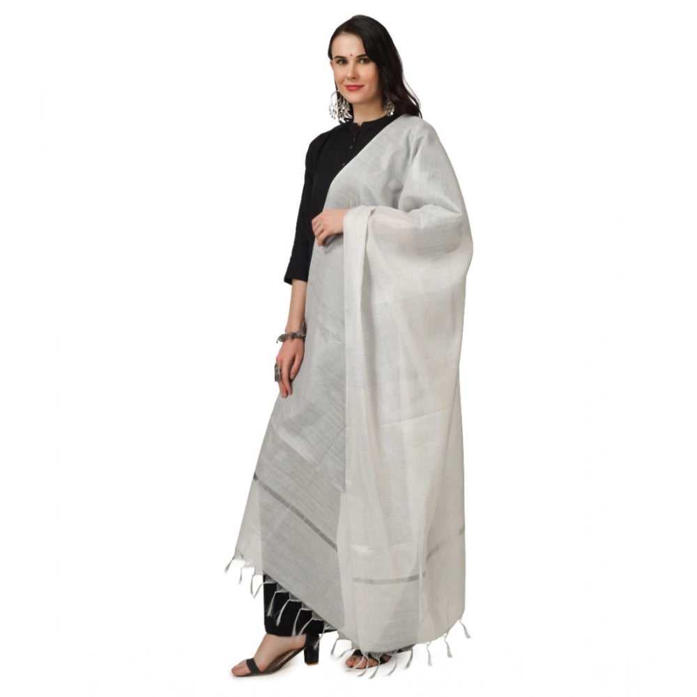 White Chanderi solid dupatta for festive occasions, length 2.25-2.50mtrs