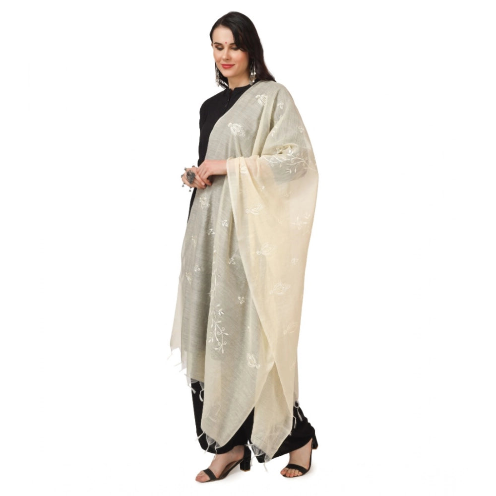 Off-white cotton embroidered dupatta for festive occasions, 2.25 to 2.50 mtr length