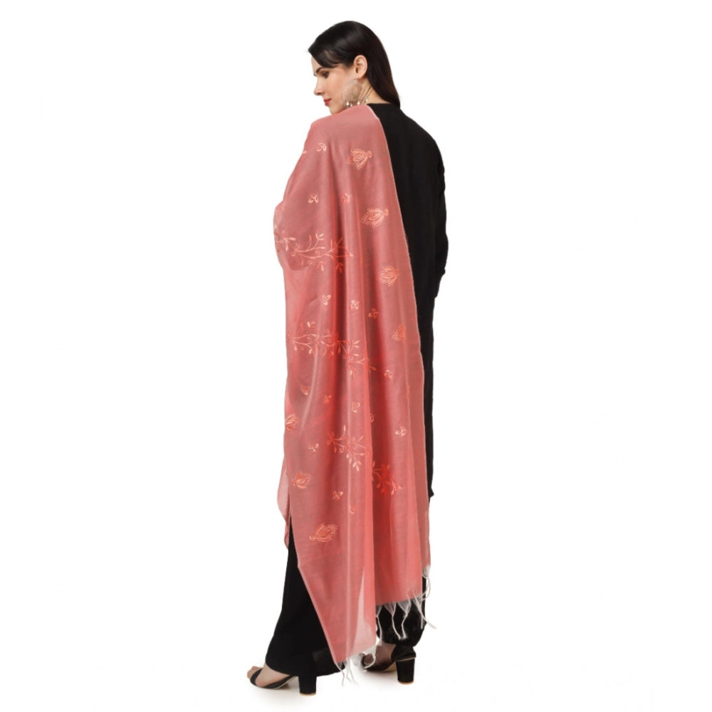 Peach cotton embroidered dupatta for women festivals, 2.25-2.50m length