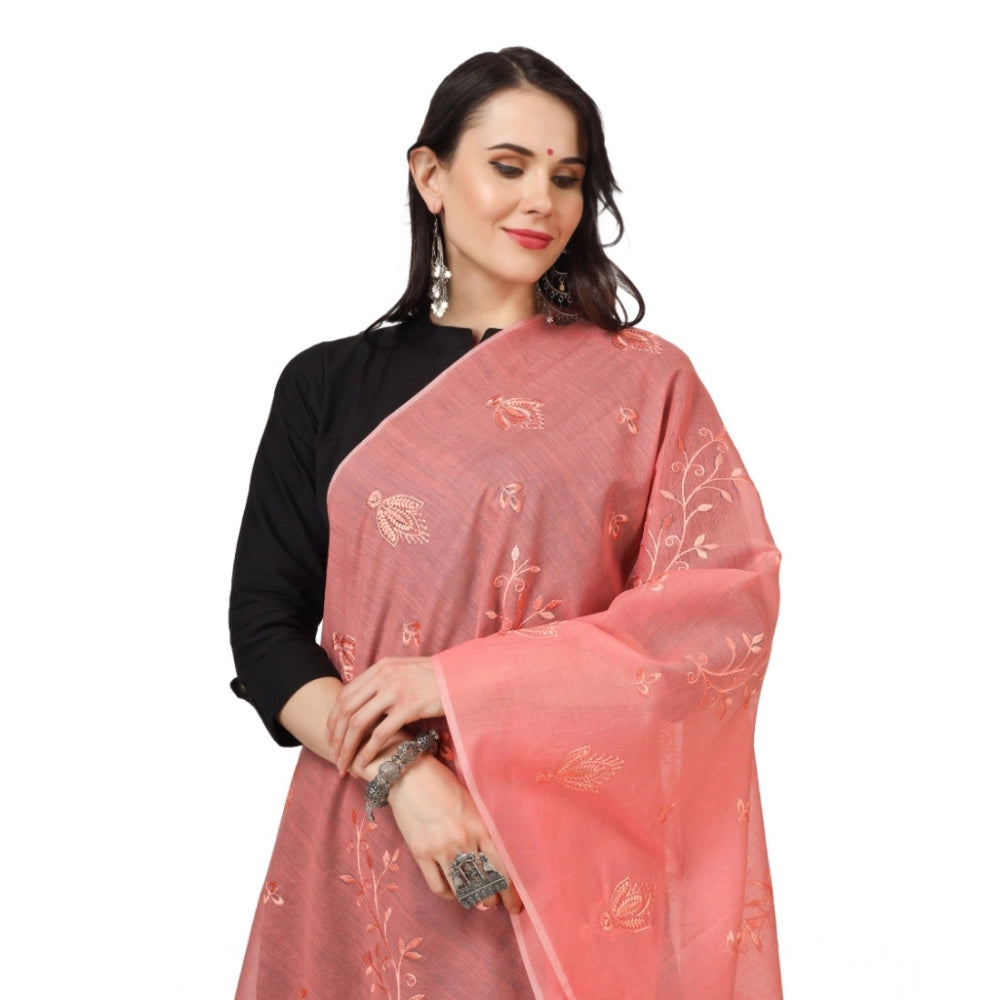 Peach embroidered cotton dupatta (2.25-2.50 mtr), ideal for festive occasions, slight color variation may occur
