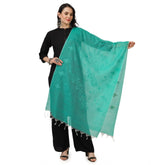 Turquoise embroidered cotton dupatta for women's festive attire (2.25 - 2.50 mtr)