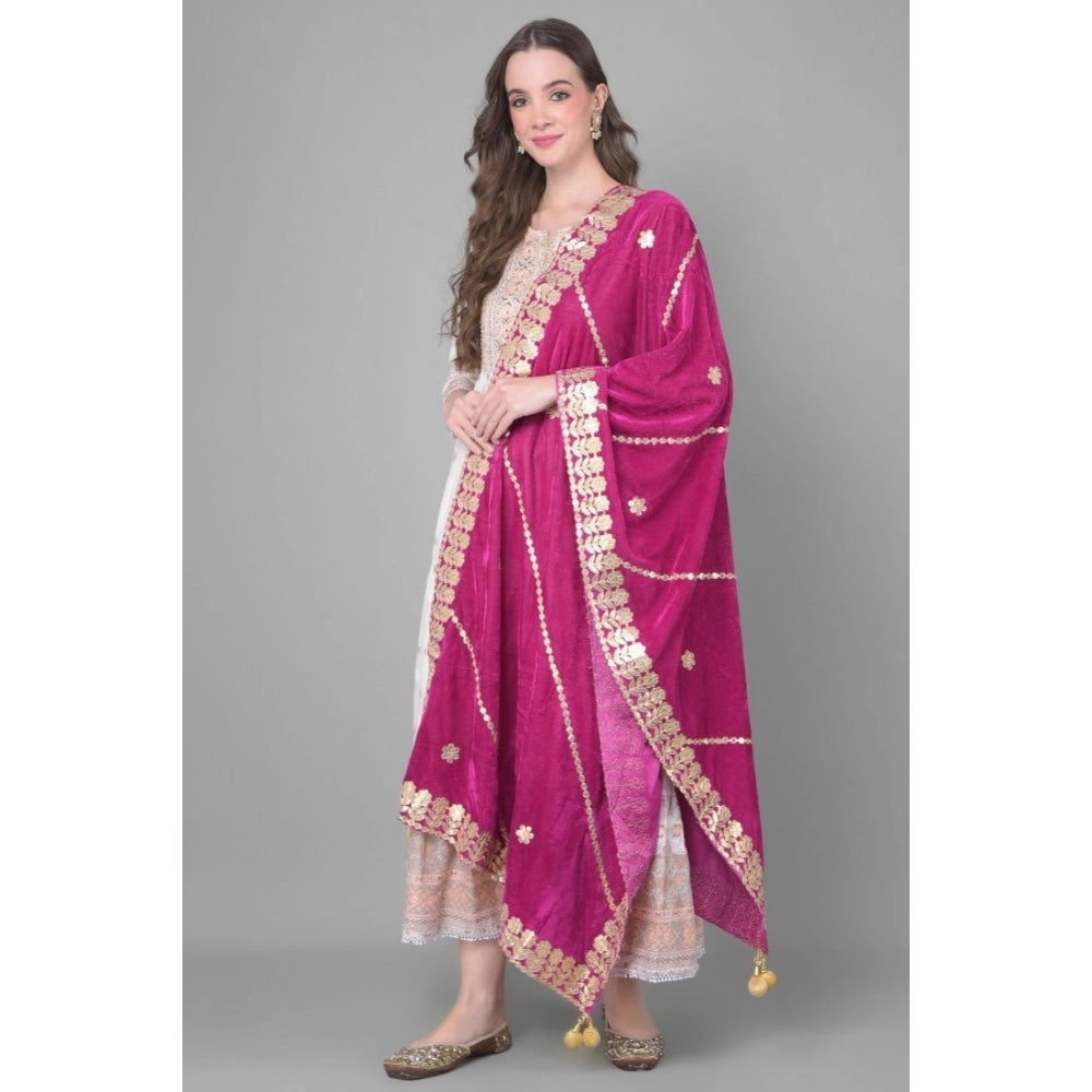Purple velvet Gotta Patti dupatta for women festivals, 2.25-2.50 m length