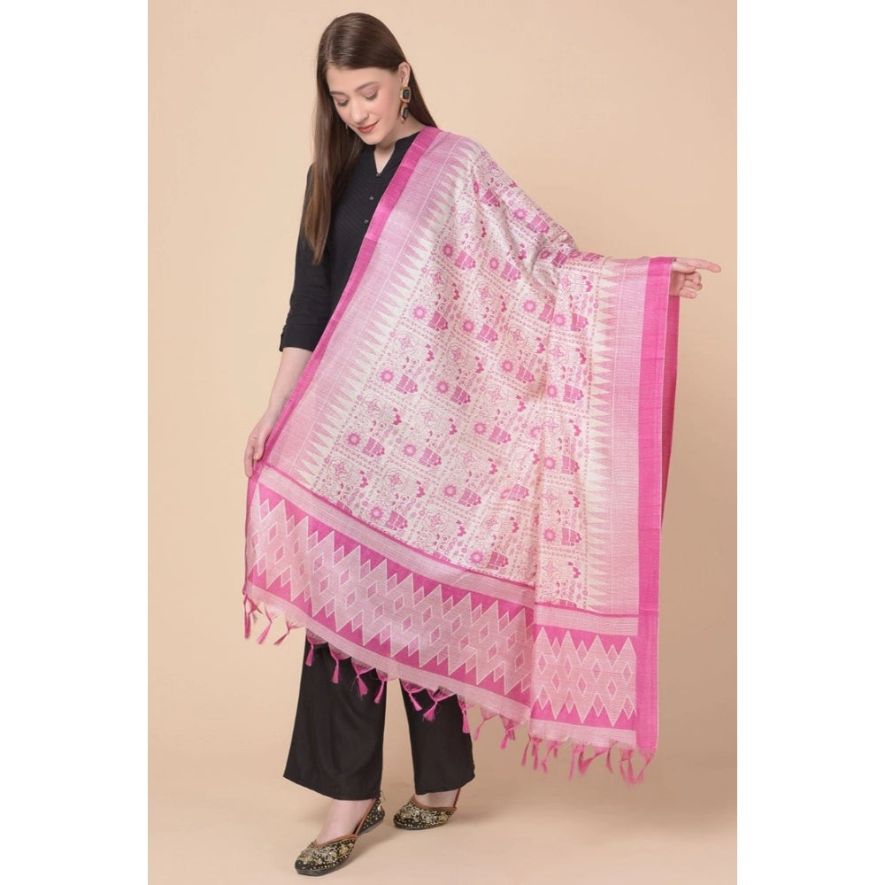 Art silk printed pink dupatta for casual wear, 2.25-2.50m length