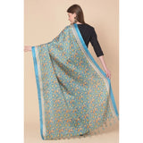 Art silk printed turquoise dupatta for women, casual occasion, length 2.25-2.50mtr