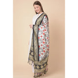 Art silk printed black dupatta for casual occasions, length varies between 2.25m - 2.50m