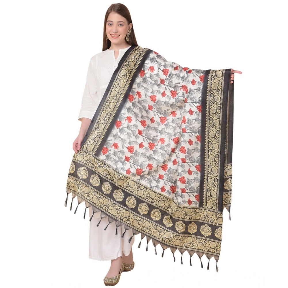 Art silk printed black dupatta for women (2.25-2.50mtr), suitable for casual occasions