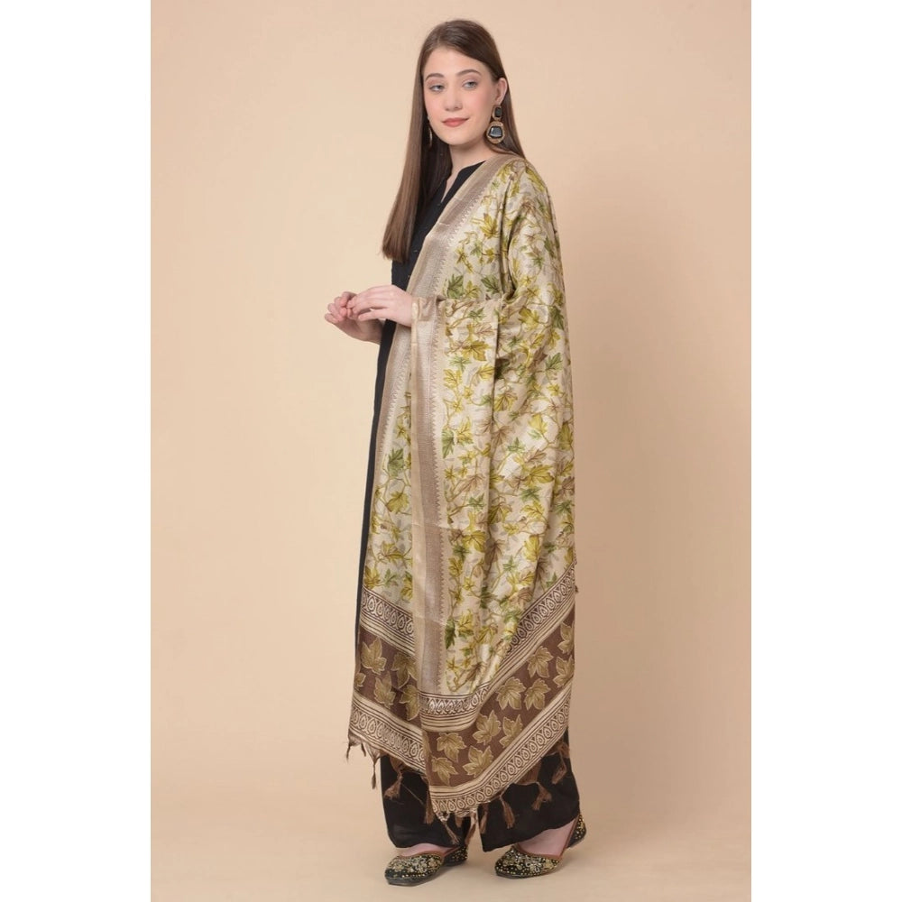 Gold art silk printed dupatta for casual wear by women, length 2.25-2.50mtr
