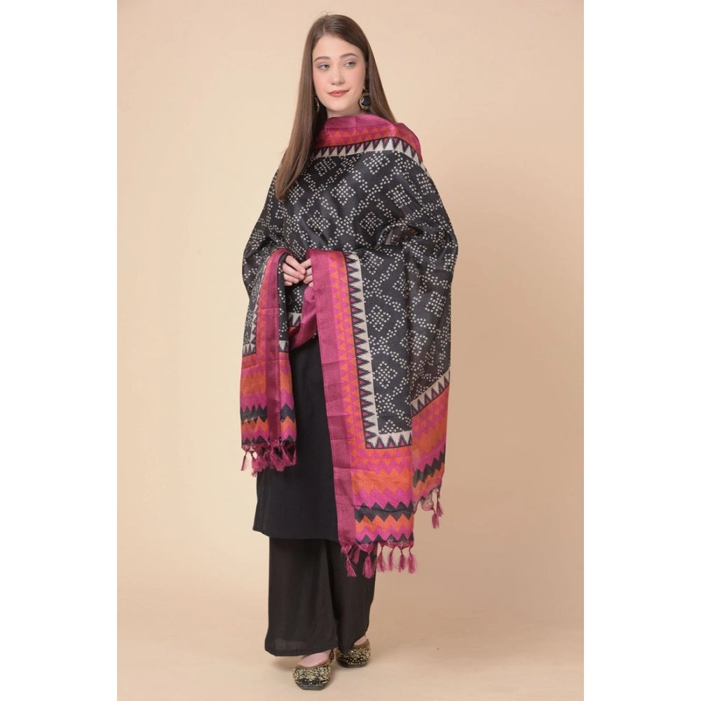 Art silk printed black dupatta, vibrant design, suitable for casual occasions, women's fashion accessory (2.25 - 2.50 mtr)