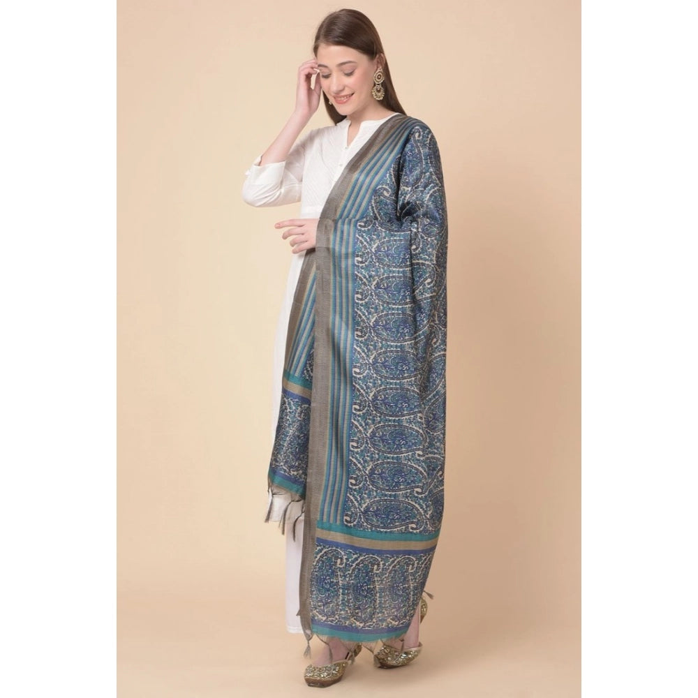 Art silk printed blue dupatta for women, casual occasion accessory (2.25-2.50m)