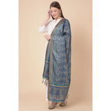 Art silk printed blue dupatta for women, casual occasion accessory (2.25-2.50m)
