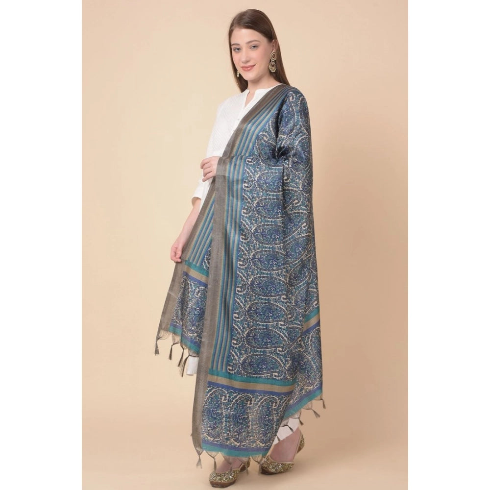 Blue art silk printed dupatta for casual occasions, length 2.25-2.50 mtr