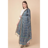 Blue art silk printed dupatta for casual occasions, length 2.25-2.50 mtr
