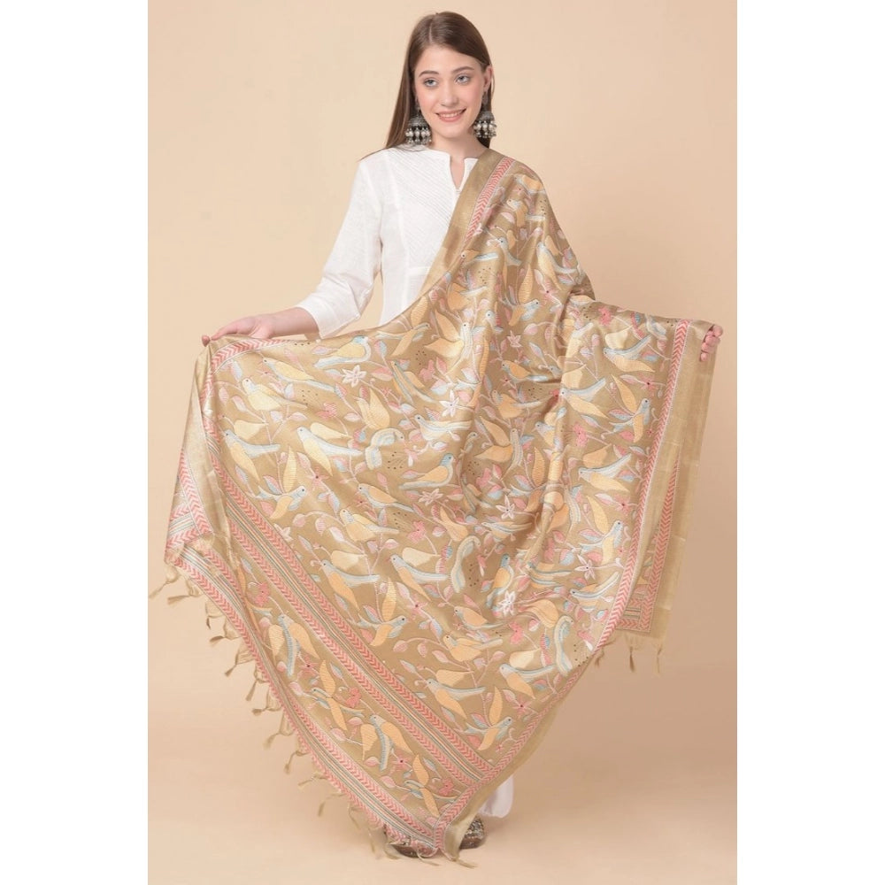 Light brown art silk printed dupatta for casual occasions, vibrant patterns, 2.25-2.50 mtr length