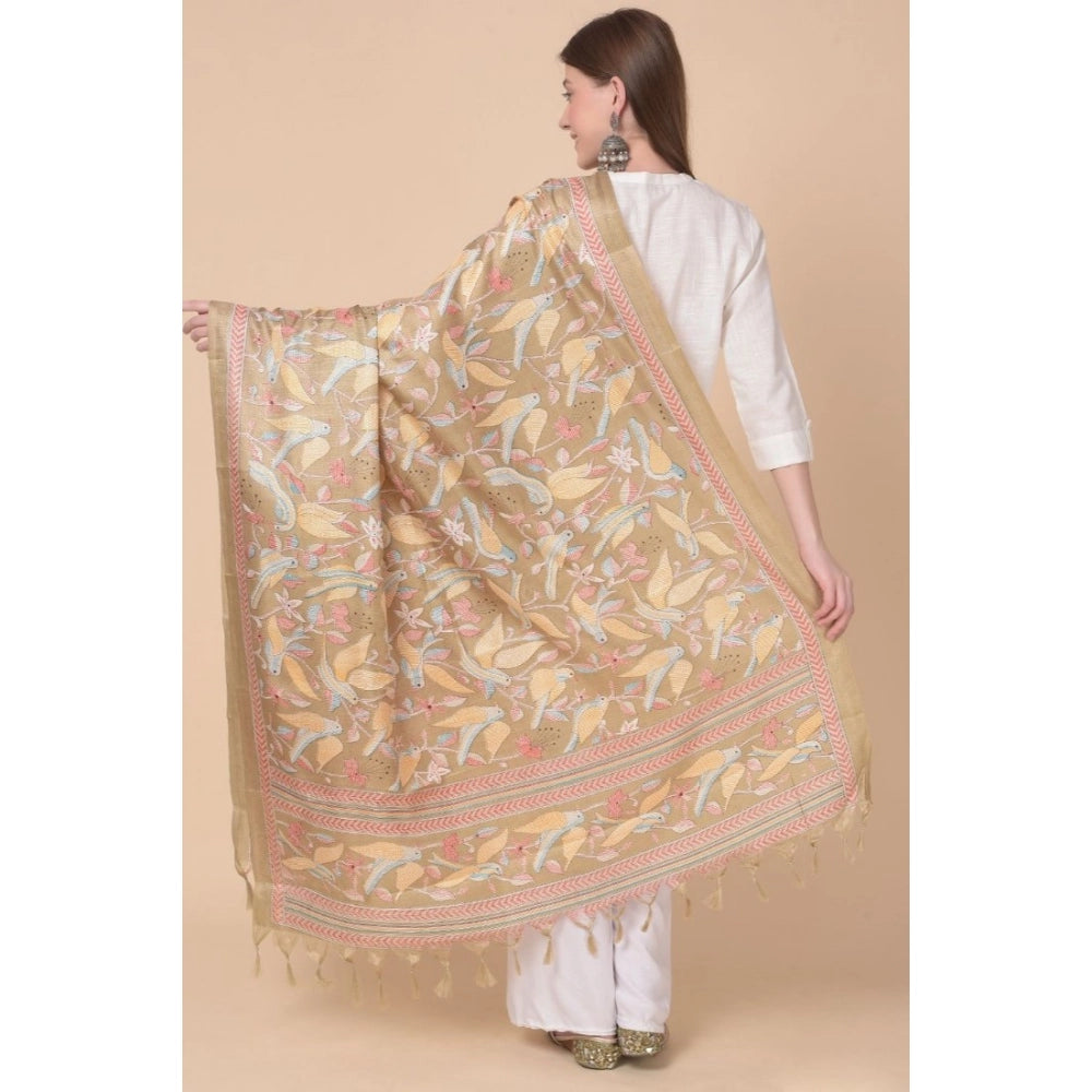 Light brown art silk printed dupatta for women, perfect length for casual occasions (2.25-2.50 mtr)