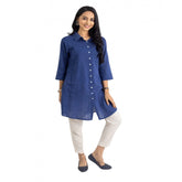 Light Blue Viscose Rayon 3/4 Sleeve Casual Kurti on hanger