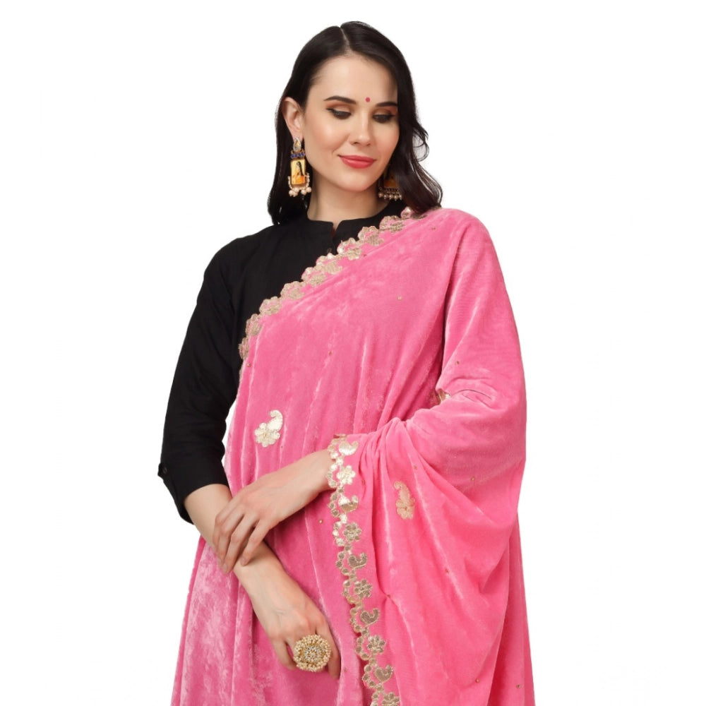 Pink velvet Gotta Patti dupatta for women's festive wear, 2.25 to 2.50 mtr length