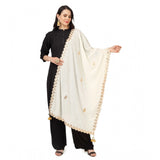 Off-white velvet Gotta Patti dupatta for festive occasions, 2.25-2.50m length
