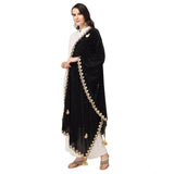 Black velvet Gotta Patti dupatta for festive occasions, 2.25-2.50m length