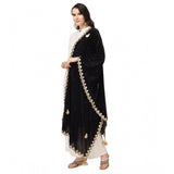 Black velvet Gotta Patti Dupatta for festive occasions, 2.25-2.50m length