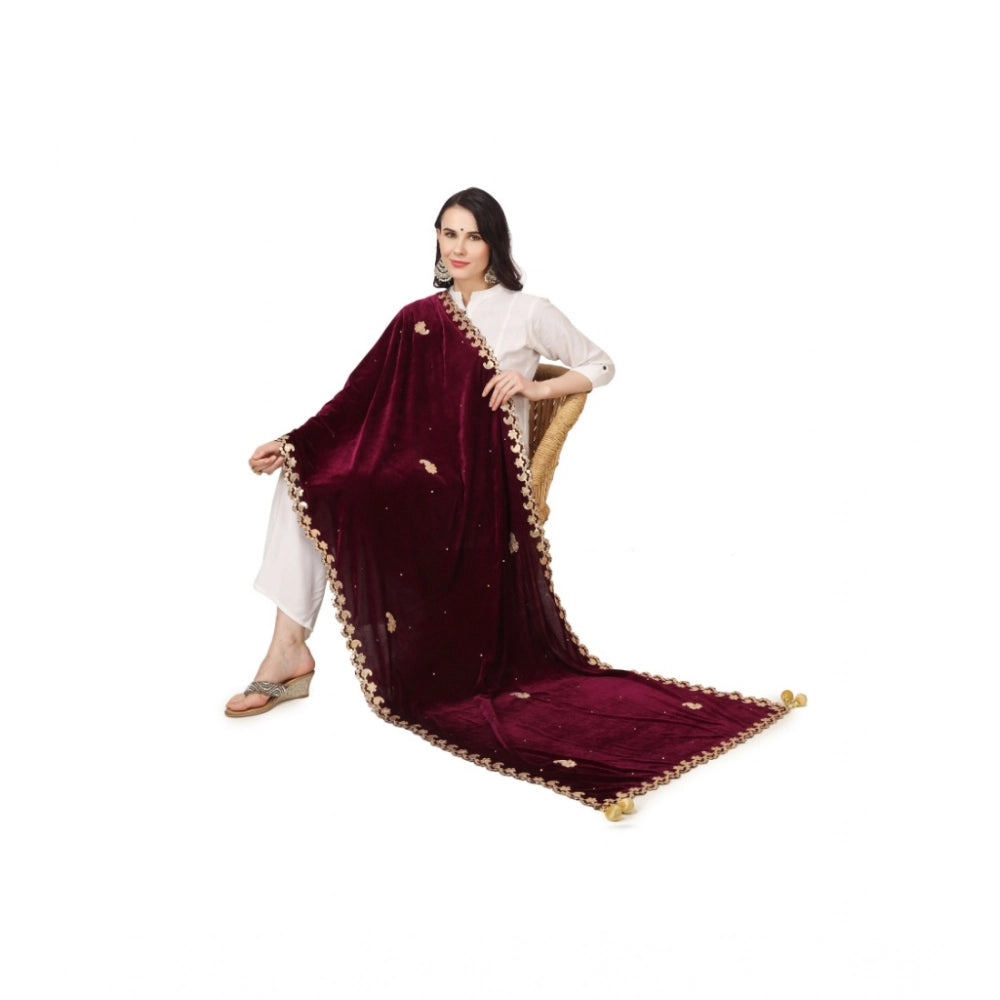 Purple velvet Gotta Patti dupatta (2.25-2.50 mtr), ideal for festive occasions, women's fashion accessory
