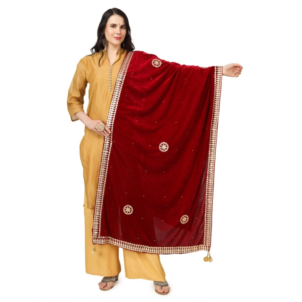 Maroon velvet Gotta Patti dupatta for festive occasions, 2.25-2.50m length