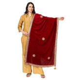 Maroon velvet Gotta Patti dupatta (2.25-2.50mtr), festive women's clothing accessory