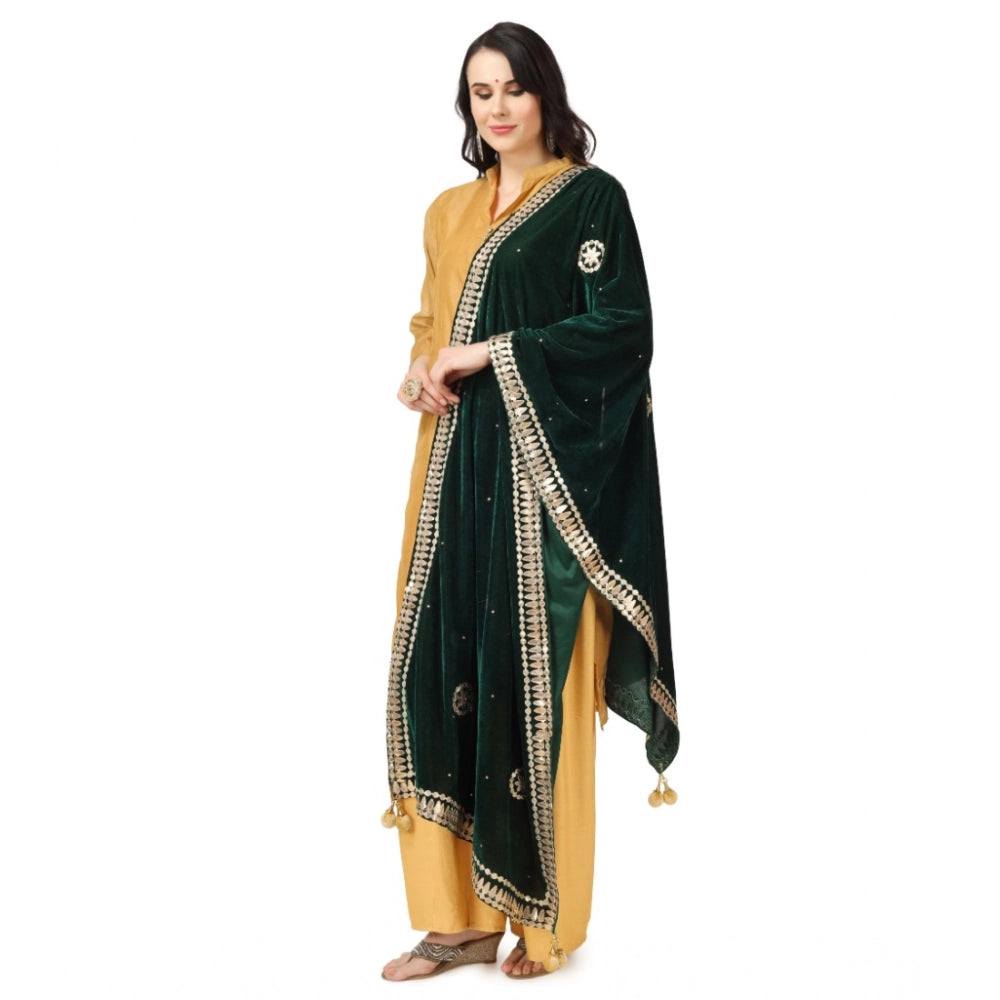 Green velvet Gotta Patti dupatta for women's festive attire, length 2.25-2.50m