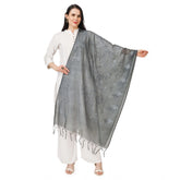 Grey cotton embroidered dupatta for festive occasions, 2.25-2.50m length