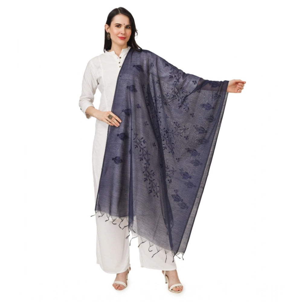 Dark blue cotton embroidered dupatta for festive occasions, length 2.25-2.50mtr