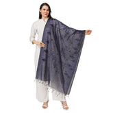 Dark blue cotton embroidered dupatta for festive occasions, length 2.25-2.50mtr