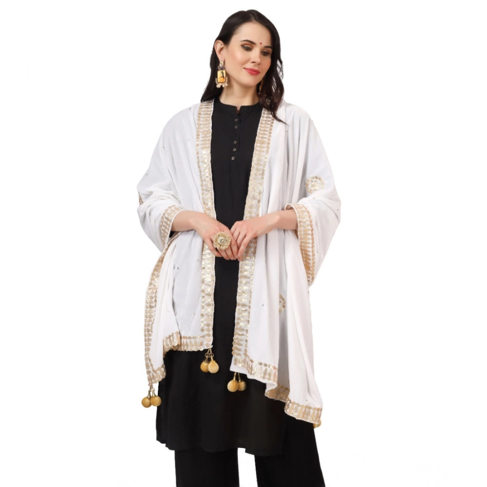 White velvet Gotta Patti dupatta for women's festive attire, 2.25-2.50m length
