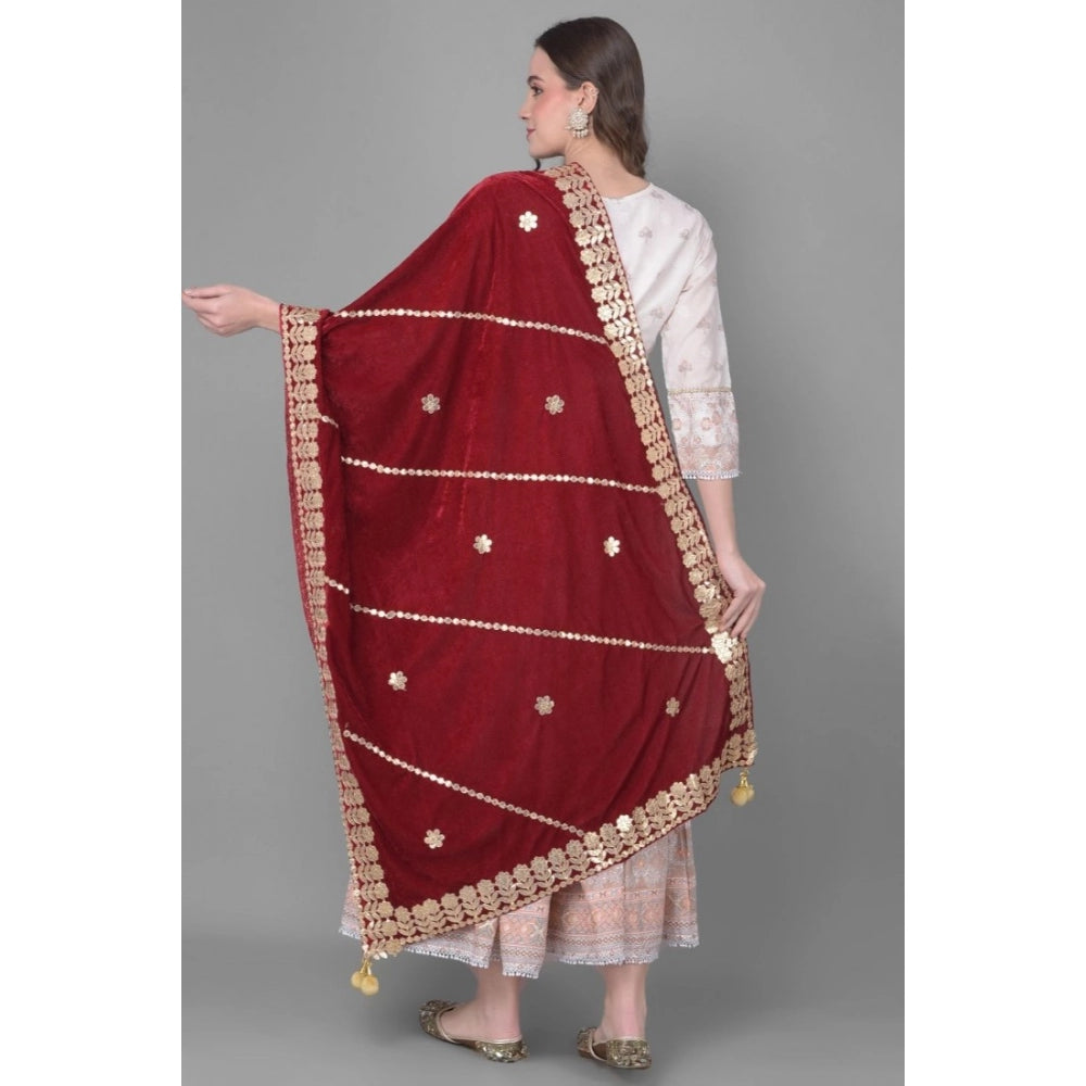Maroon velvet Gotta Patti dupatta (2.25-2.50mtr), perfect for festive women's wear