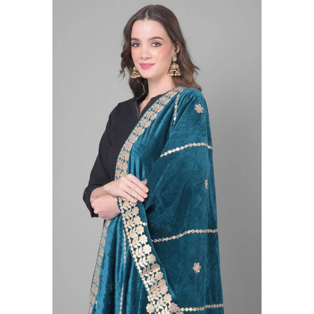 Teal velvet Gotta Patti dupatta, festive women's attire, 2.25-2.50 m length