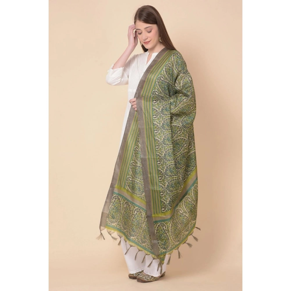 Green Art Silk Printed Dupatta for casual occasions, 2.25-2.50m length
