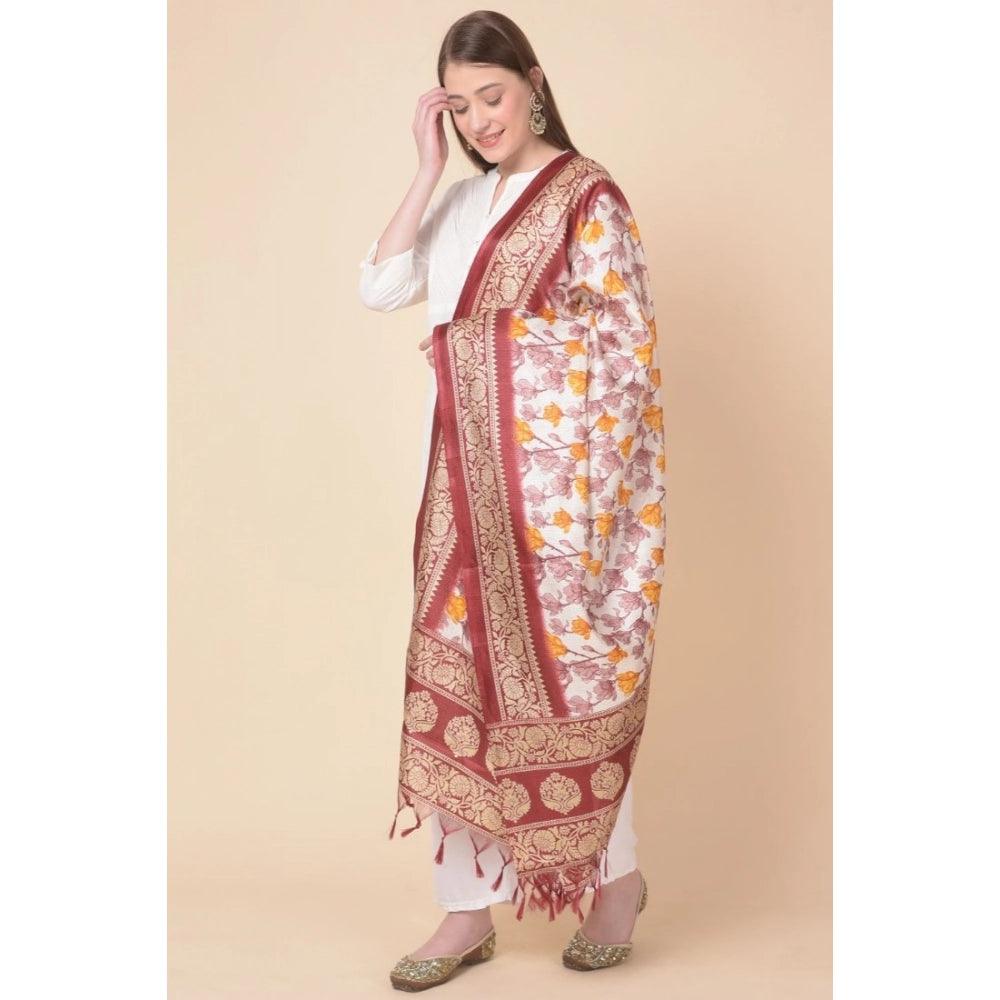 Art silk printed maroon dupatta for women, 2.25 to 2.50 mtr length for casual occasions, variation in color may occur due to lighting and screens