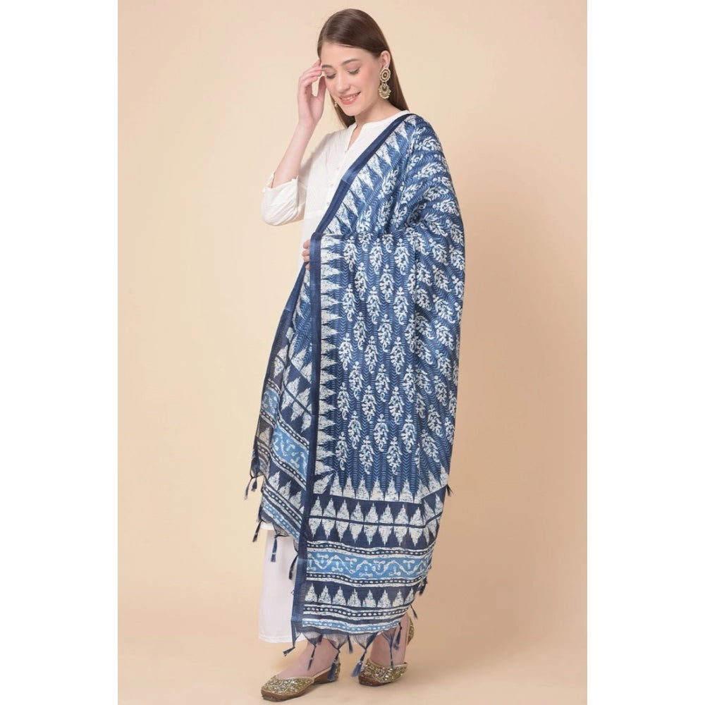 Blue Art Silk Printed Dupatta for casual occasions, length 2.25-2.50mtr