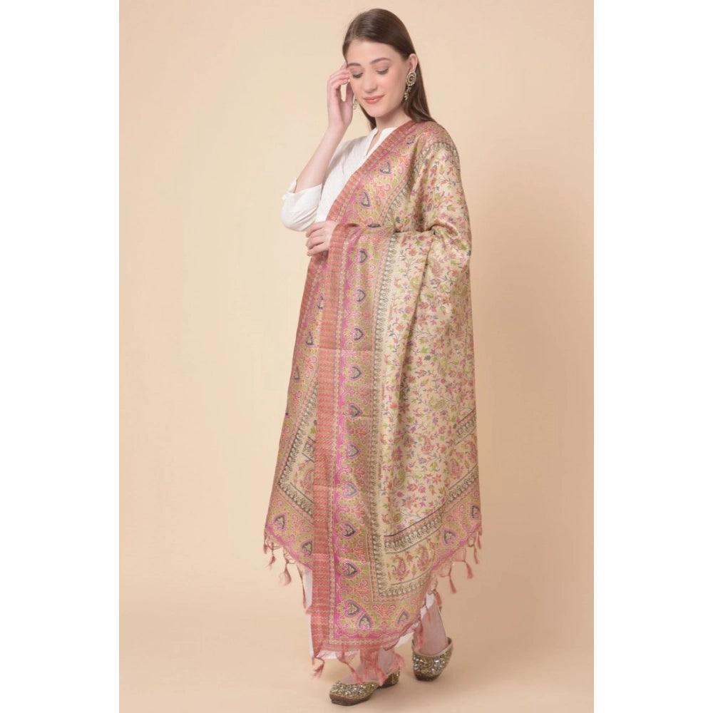Art silk printed pink dupatta for women, vibrant design, casual occasion, 2.25-2.50m length