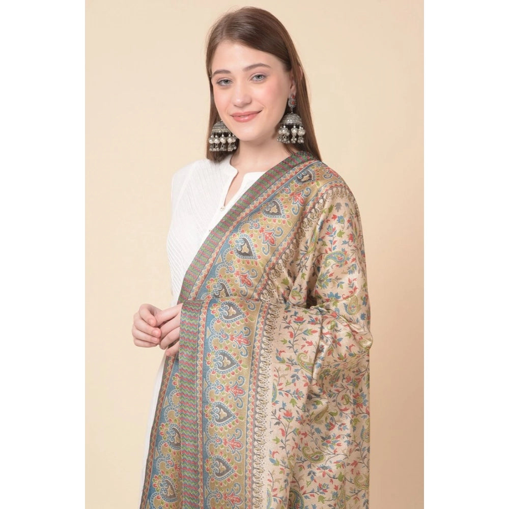 Light brown art silk dupatta for casual wear, intricate printed pattern, length 2.25-2.50mtr