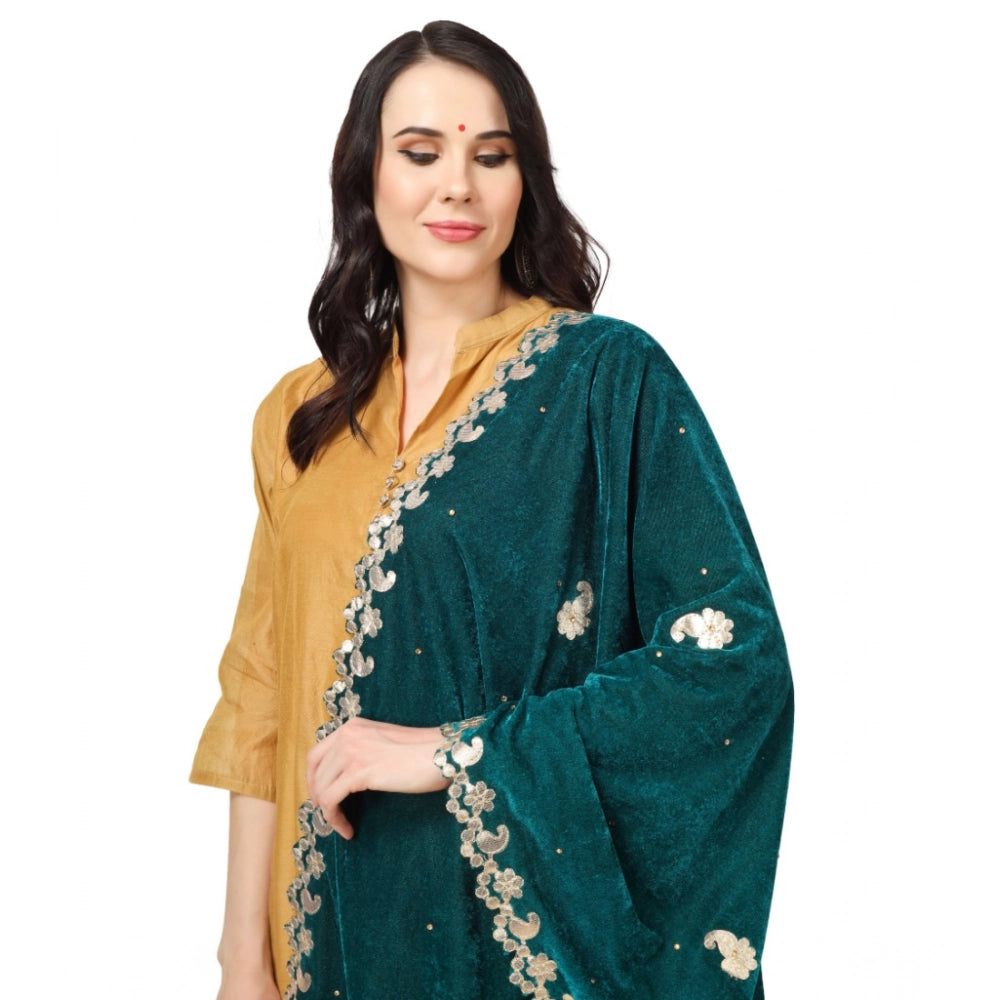 Dark green velvet Gotta Patti dupatta for festive occasions, 2.25-2.50m length