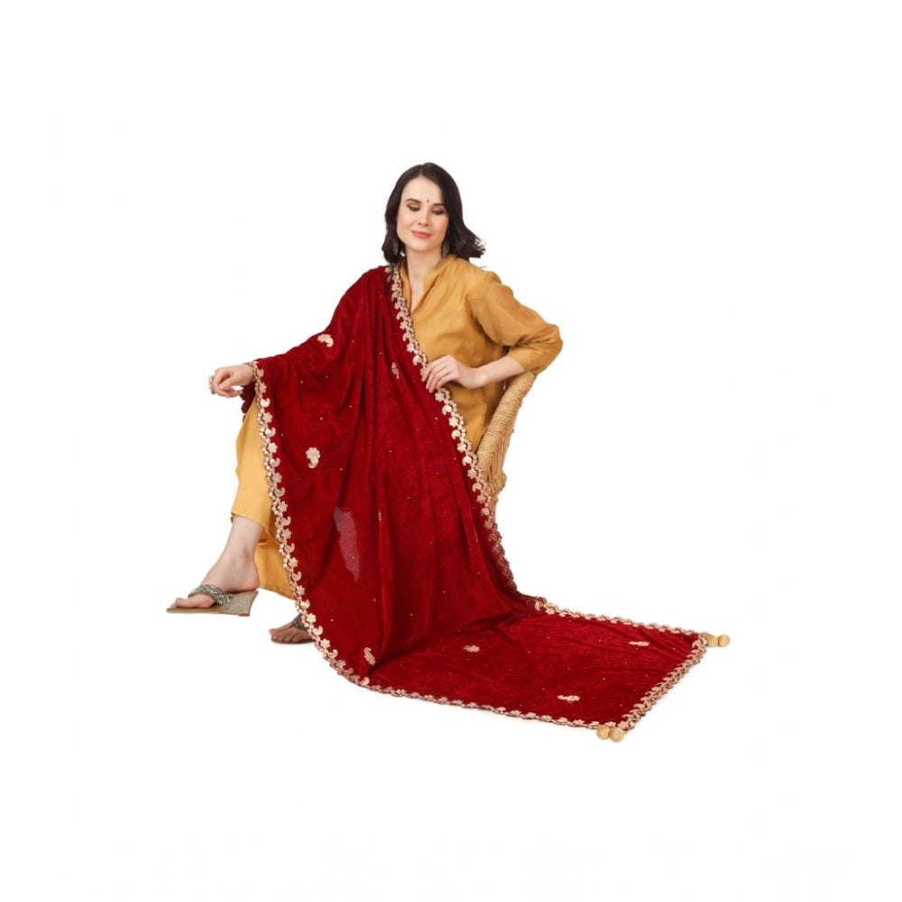 Maroon velvet Gotta Patti dupatta for festive occasions (length 2.25-2.50m)