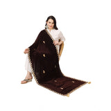 Brown velvet Gotta Patti dupatta for festive occasions, 2.25-2.50m length