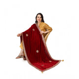 Maroon velvet Gotta Patti dupatta for women festivals, 2.25-2.50m length