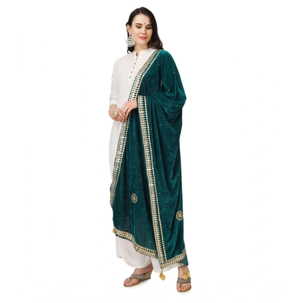 Dark Green Velvet Gotta Patti Dupatta for festive occasions, 2.25-2.50m length