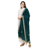 Dark Green Velvet Gotta Patti Dupatta for festive occasions, 2.25-2.50m length