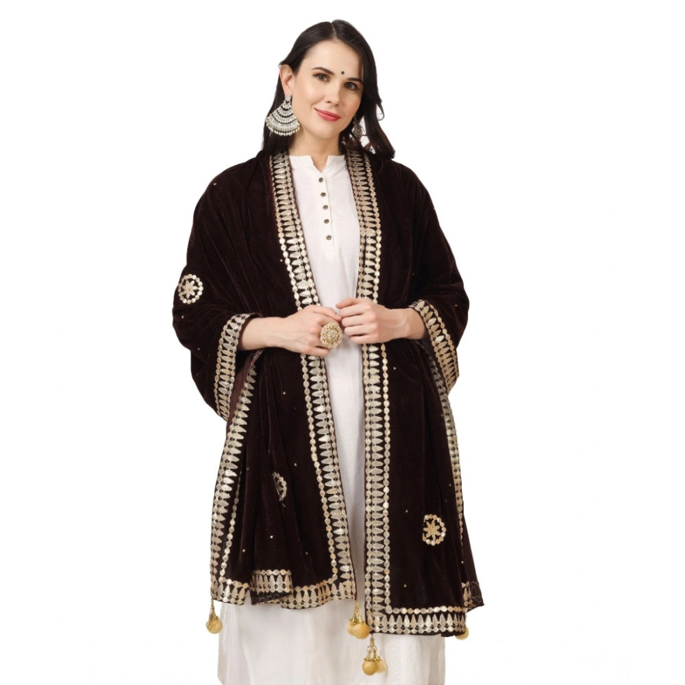 Brown velvet Gotta Patti dupatta for festive occasions (length 2.25-2.50 mtr)