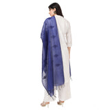 Blue cotton embroidered dupatta, festive women's attire, length 2.25-2.50m