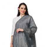 Grey cotton embroidered dupatta for festive occasions, 2.25-2.50m length on model
