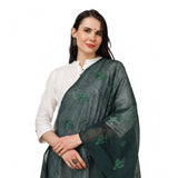 Green cotton embroidered dupatta for festive occasions, length 2.25-2.50 mtr